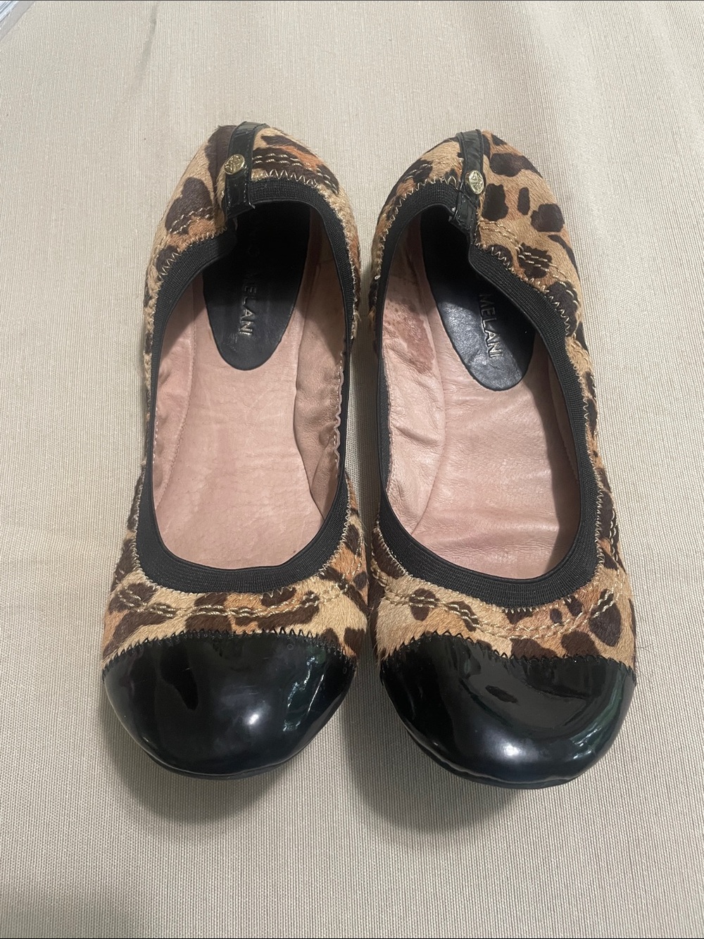 Antonio Melani Leopard Print Flats with Black Patent Cap Toe